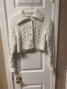 Ardene Cropped Cable-Knit Button Cardigan - White